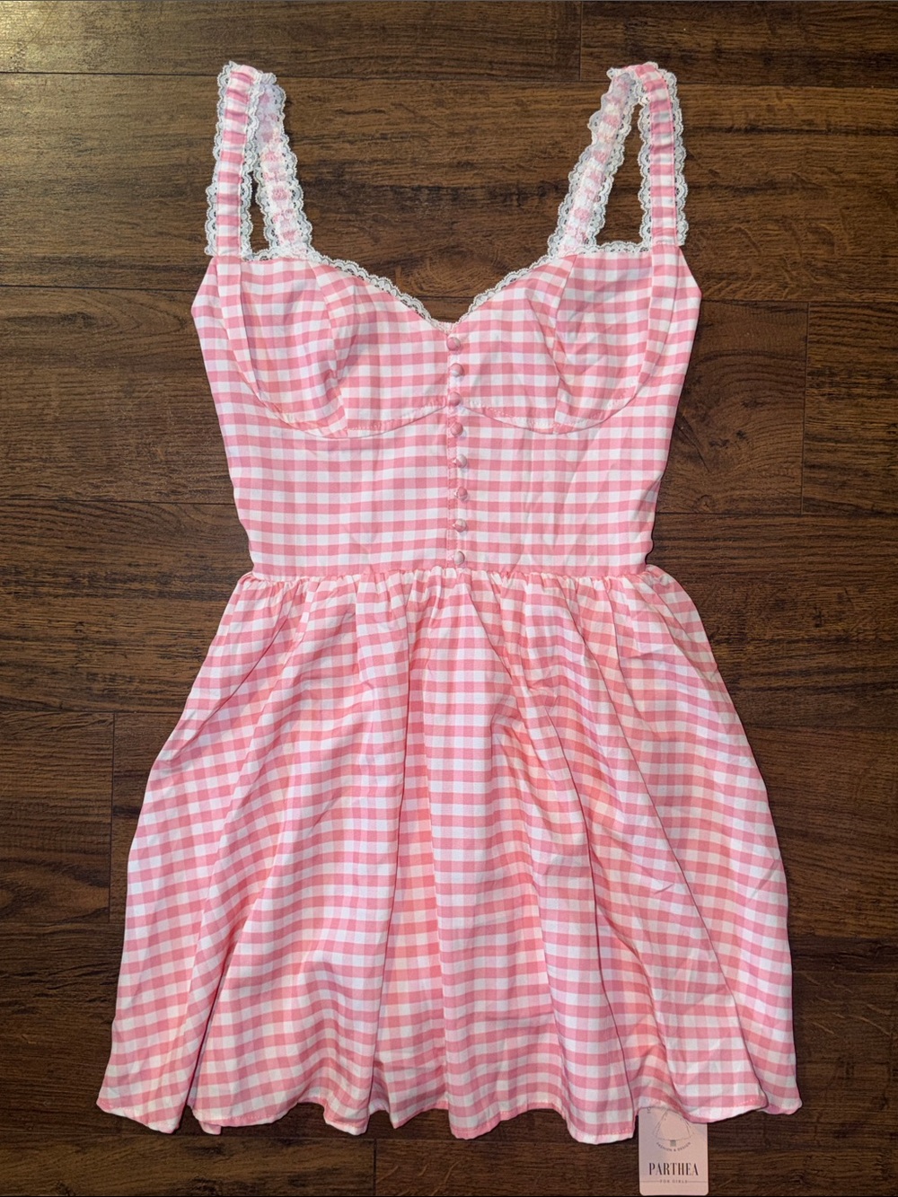 NWT Pink Gingham Lace-Trim Sundress